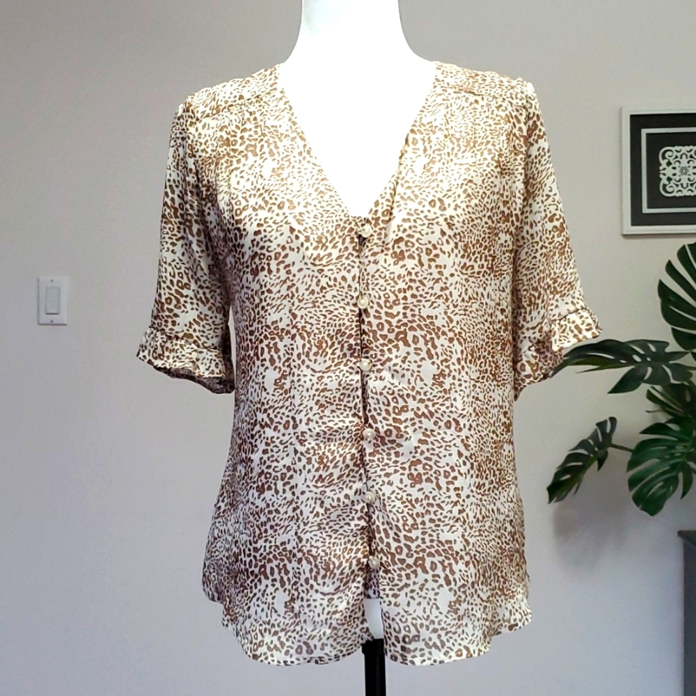 French Grey Animal Print Top Size Medium